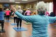 A group of elderly individuals participating in a fitness class.