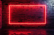Red neon sign on brick wall background