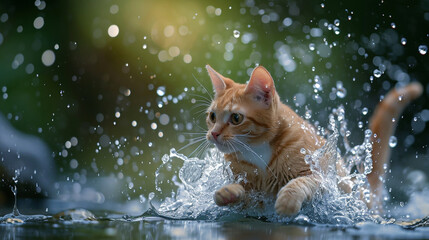 Poster - Close up of Little Cat Catching Fish