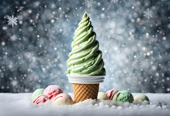 Wall Mural - Christmas tree ice cream. Winter holiday concept.