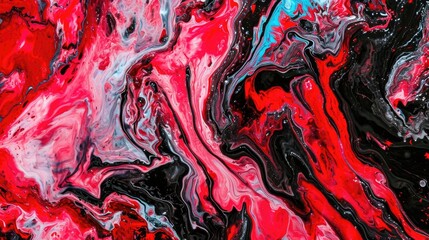 Poster - abstract futuristic bright expressive background with black and pink metallic waves