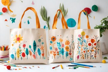 Wall Mural - An eco-friendly tote bag decorated with hand-painted designs, promoting sustainability and creativity among kids.