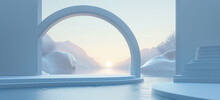 Minimalist Architectural Design In Serene Snowy Landscape. Modern Aesthetics.