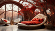 red theme bedroom , decent design , autumn season , 