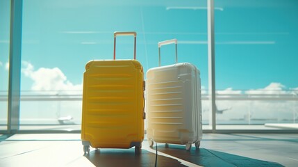 Wall Mural - two luggages in front of a window.