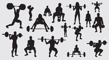 Powerlifting Bodybuilding Silhouette Vector Illustration Set. Collection Of Weight Lifter, Weight Lifting On Isolated Background. 