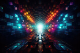 Fototapeta Przestrzenne - Abstract Glowing Tunnel with Colorful Lights