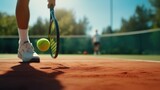 Fototapeta Fototapety sport - tennis ball on a grass tennis court generative ai
