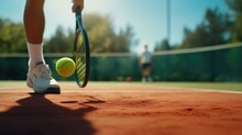 Tennis Ball On A Grass Tennis Court Generative Ai