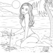 Vector illustration, beautiful girl on the beach sunbathing,
