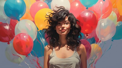 Wall Mural - girl with balloons