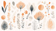 vector illustration, Boho aesthetic abstract botanical wall art. Trendy posters for Scandinavian design in neutral pastel colors. Beautiful calming background with different plants, or parts of plants