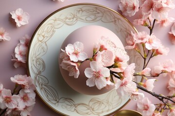 Wall Mural - cherry blossom on a table place setting background