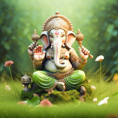 Wall Mural - Lord ganesha sculpture on nature background