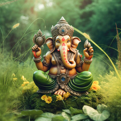 Lord ganesha sculpture on nature background