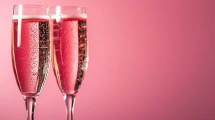 Sticker -  two champagne flutes filled with pink liquid on a pink background with a pink background and a pink background with a pink background and a pink background with a pink background.