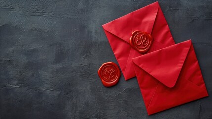 Wall Mural -  a red envelope with a wax stamp and a wax seal on top of it next to a red envelope with a wax stamp and a wax seal on top of the envelope.