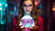 © javier - Amazed girl in vibrant magenta bright turquoise setting
