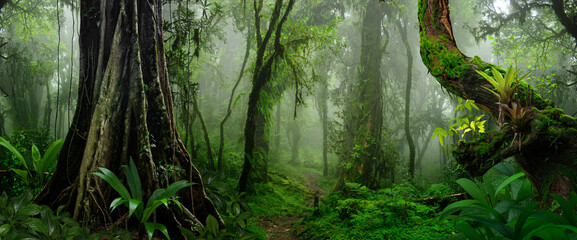 Wall Mural - green forest in the morning