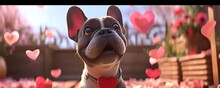 Cute Illustration Of A French Bulldog For A Valentine's Day Card