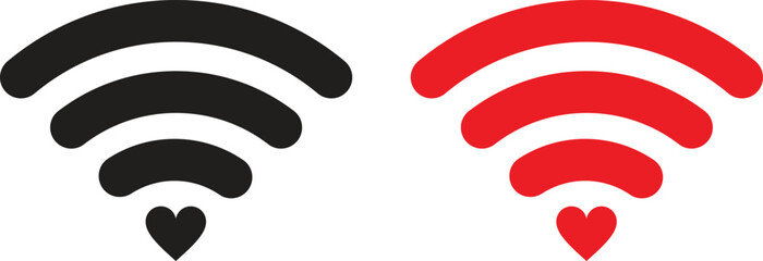 Fototapete - Heart wifi icon set in black and red colors . Heart wifi . Heart connect icon .Vector illustration