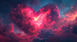 heartshaped cloud on the night sky, heart shaped nebula, background with space, the night sky view, nebula on the night sky, background with space for text