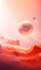 Wall Mural - Futuristic alien planet landscape with rocky terrain, glowing elements, and multiple planets in the night sky. A sci-fi scene perfect for space exploration and cosmic adventure wallpaper