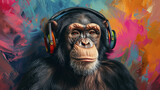 Portrait of a party monkey ape with headphones