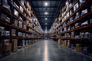 Poster - A large warehouse filled with numerous boxes. Suitable for various business and logistics concepts