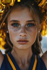 Poster - A stunning young woman with freckles on her head. This image can be used in various contexts