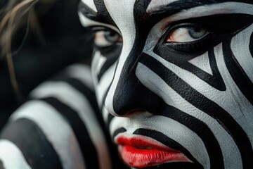 Poster - A close-up image of a person with a painted face. Can be used for various creative projects and Halloween-themed designs