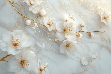 Poster - Beautiful close-up of flowers on a smooth marble surface. Perfect for adding a touch of elegance to any design or project