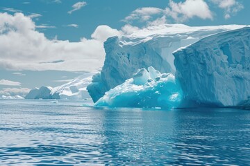 Poster - A massive iceberg floating serenely in the middle of a body of water. Perfect for illustrating the beauty and power of nature. Ideal for use in environmental and climate change-related projects
