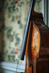 Poster - A close-up view of a cello placed on a table. Suitable for music-related projects and artistic compositions
