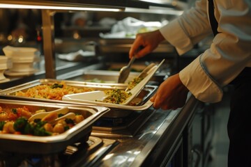 Aufkleber - A display of multiple trays filled with a delicious assortment of food. Perfect for any occasion or event