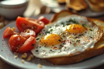 Poster - A plate with a delicious combination of eggs and tomatoes. Perfect for breakfast or brunch