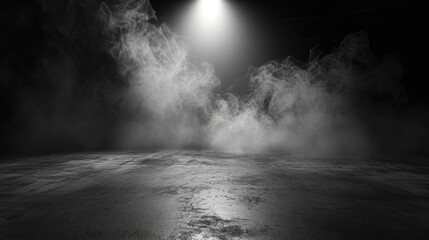 Poster - A black and white photo capturing the mysterious atmosphere of a foggy area. This image can be used to create a sense of solitude and tranquility in various design projects