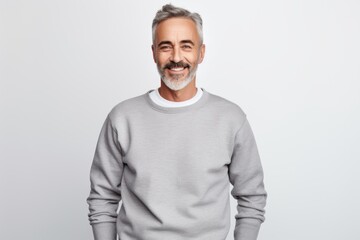 Smiling portrait of a middle aged man on white background