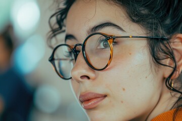 Aufkleber - Person wearing glasses in a close-up shot. Suitable for various professional and academic concepts