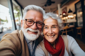 Wall Mural - Happy senior couple taking a selfie