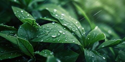 Poster - A close up view of a plant with water droplets. This image captures the beauty and freshness of nature. Perfect for use in gardening or environmental projects