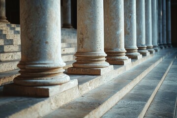 Poster - A row of stone pillars sitting next to each other. Suitable for architectural, historical, or garden-themed projects