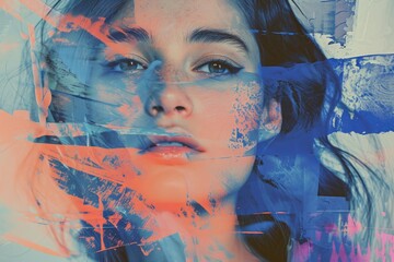 Poster - Close-up of a woman's face with paint. Suitable for artistic projects or makeup-related content