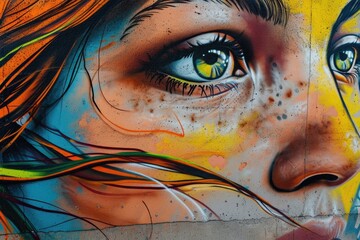 Poster - A detailed depiction of a woman's face in a painting. This versatile image can be used for various purposes