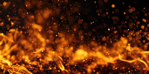 Poster - A close-up view of a fire on a black background. This image can be used for various purposes such as illustrating warmth, danger, or energy