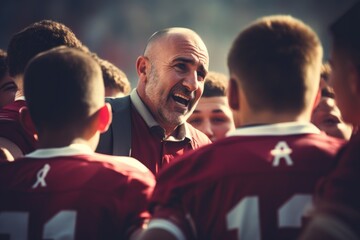 Wall Mural - High school football coach talking to team on field