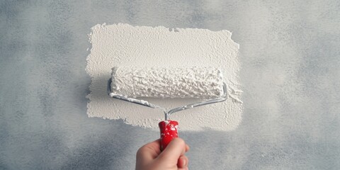 Poster - A person is using a paint roller to paint a wall. This image can be used to depict home improvement or renovation projects