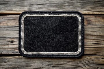 Poster - A black and white placemat placed on a wooden surface. Perfect for adding a stylish touch to any dining table or restaurant setting