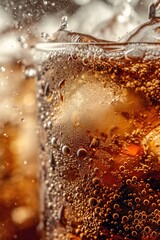 Poster - A close up view of a glass filled with soda. Perfect for advertisements or blog posts related to refreshment and beverages