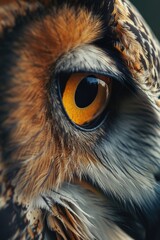 Poster - A detailed close-up of an owl's eye. Perfect for nature enthusiasts and wildlife lovers